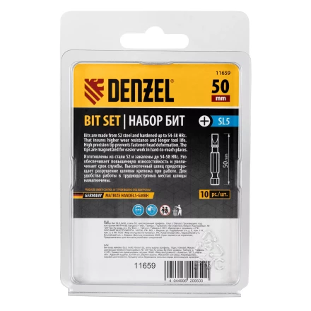 Бита SL5,0х50, сталь S2, шестигранный профиль, 10 шт. Е 6,3 Denzel 11659 купить в Нижневартовске