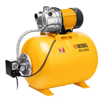 Насосная станция Denzel 97311, PSL1100X, 1100 Вт, 3600 л/ч, ресивер 50 л, подъем 45 м, нержавейка купить в Нижневартовске
