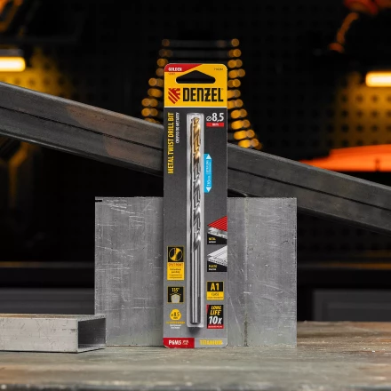 Сверло спиральное по металлу Denzel, 8,5 х 165 мм, Р6М5, Golden Tip, удлиненное, 718261 купить в Нижневартовске