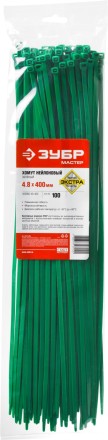 Хомуты нейлоновые ЗУБР &quot;МАСТЕР&quot; зеленые, 4,8 мм x 400 мм, 100 шт 309060-48-400 купить в Нижневартовске