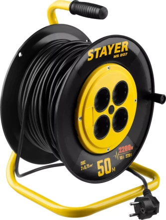 Удлинитель на катушке "MS 207", 50 м, 2200 Вт, 4 гнезда, ПВС 2x0,75 мм2, STAYER 55073-50 купить в Нижневартовске