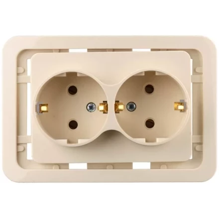 Розетка СВЕТОЗАР &quot;ГАММА&quot; двойная, с заземлением, цвет бежевый, 16А/~250В SV-54107-B купить в Нижневартовске
