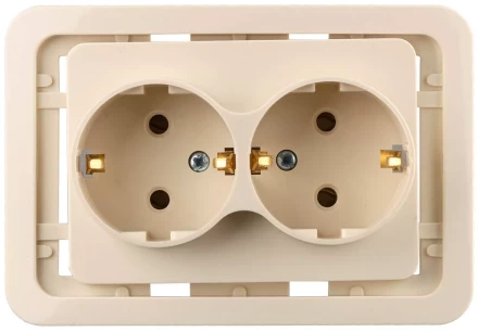 Розетка СВЕТОЗАР &quot;ГАММА&quot; двойная, с заземлением, цвет бежевый, 16А/~250В SV-54107-B купить в Нижневартовске