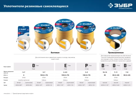 ЗУБР 150 м, E-профиль, размер 9 х 4 мм, коричневый, самоклеящийся резиновый уплотнитель, Профессионал (40931-150) купить в Нижневартовске