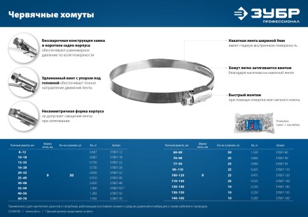 ЗУБР Х-9Н, 130 - 150 мм, накатная лента 9 мм, цинк, 10 шт, червячный хомут (37807-150) купить в Нижневартовске