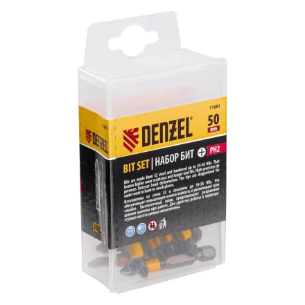 Бита PH2х25, сталь легированная S2, 20 шт., пластиковая коробка, , Е 6,3 Denzel 11681 купить в Нижневартовске