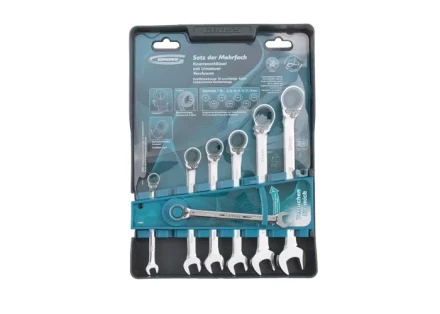 Набор ключей комбинированных с трещоткой, 8 - 19 мм, 7шт., реверсивные, CrV GROSS 14892 купить в Нижневартовске