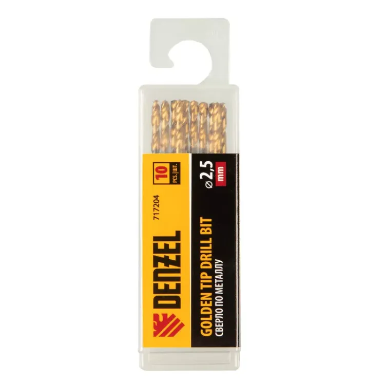 Сверло по металлу, 2,5 мм, HSS-Tin, Golden Tip, 10 шт. Denzel 717204 купить в Нижневартовске