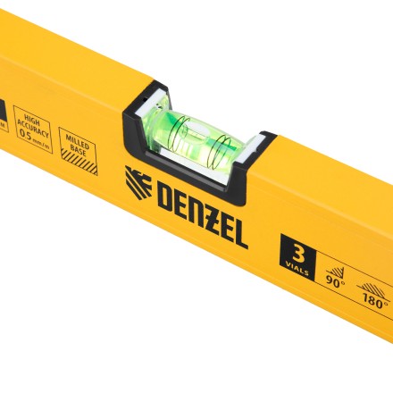 Уровень алюминиевый Denzel 33691, магнит, фрезерованный, 3 глазка (1 зеркал.), 0,5 мм/м, 600 мм купить в Нижневартовске