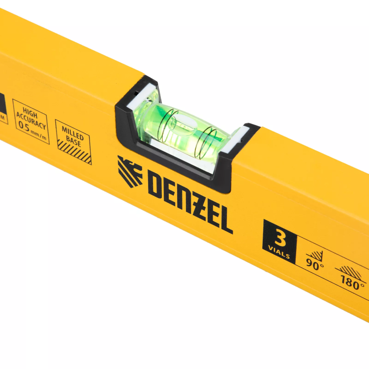 Уровень алюминиевый Denzel 33691, магнит, фрезерованный, 3 глазка (1 зеркал.), 0,5 мм/м, 600 мм купить в Нижневартовске