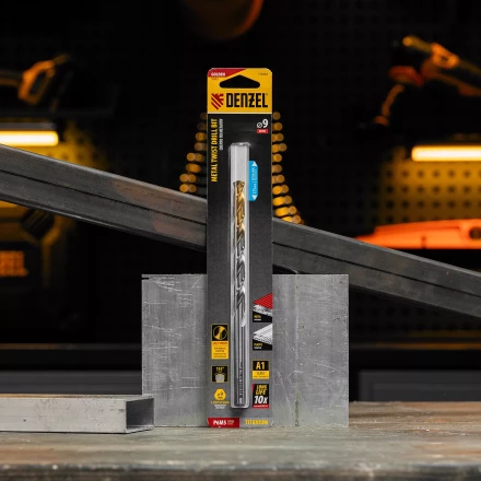 Сверло спиральное по металлу Denzel, 9 х 175 мм, Р6М5, Golden Tip, удлиненное 718262 купить в Нижневартовске