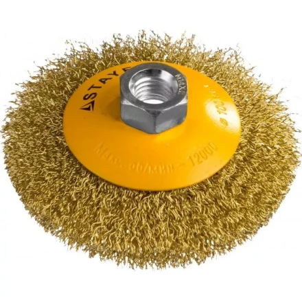 STAYER "PROFESSIONAL". Щетка коническая для УШМ, витая стальная латунированная проволока 0,3мм, 100ммхМ14 35133-100 купить в Нижневартовске