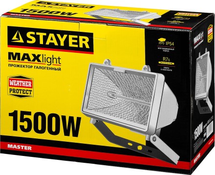 Прожектор STAYER &quot;MASTER&quot; MAXLight галогенный, с дугой крепления под установку, белый, 1500Вт 57107-W купить в Нижневартовске