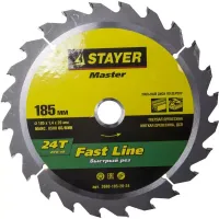Диск пильный "FAST-Line" по дереву, 185x20мм, 24Т, STAYER 3680-185-20-24