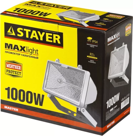 Прожектор STAYER "MASTER" MAXLight галогенный, с дугой крепления под установку, белый, 1000Вт 57105-W купить в Нижневартовске