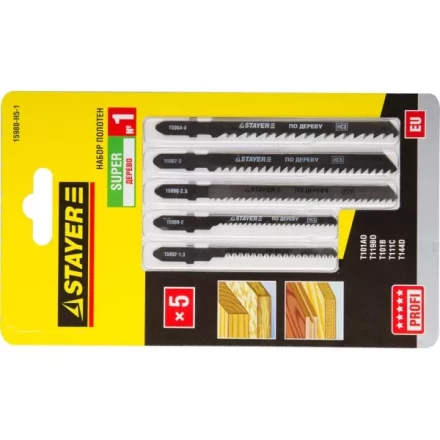 Набор STAYER "PROFI" Пилки "УНИВЕРСАЛ №1" для эл/лобзика, по дереву, EU-хвост., 5шт 15980-H5-1 купить в Нижневартовске