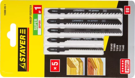 Набор STAYER "PROFI" Пилки "УНИВЕРСАЛ №1" для эл/лобзика, по дереву, EU-хвост., 5шт 15980-H5-1 купить в Нижневартовске