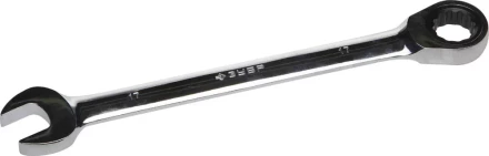 Ключ ЗУБР "ПРОФИ" гаечный комбинированный трещоточный, Cr-V сталь, хромированный, 17мм 27074-17 купить в Нижневартовске