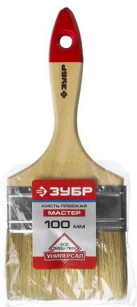 Кисть плоская  ЗУБР "УНИВЕРСАЛ-МАСТЕР", натуральная щетина, деревянная ручка, 100мм 4-01003-100 купить в Нижневартовске