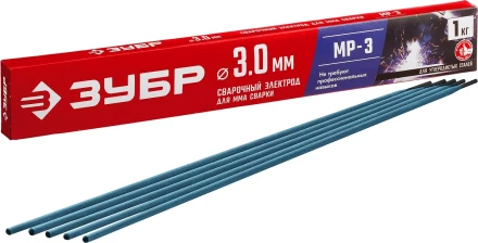 ЗУБР Д 3.0 х 350 мм, 1 кг в коробке, МР-3 рутиловый, электрод сварочный (40011-3.0) купить в Нижневартовске