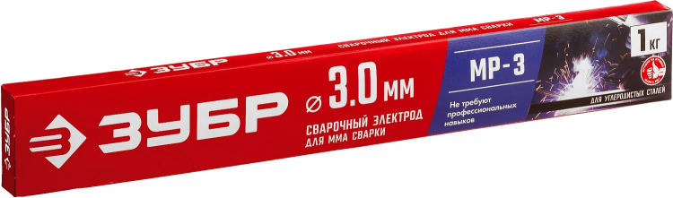 ЗУБР Д 3.0 х 350 мм, 1 кг в коробке, МР-3 рутиловый, электрод сварочный (40011-3.0) купить в Нижневартовске