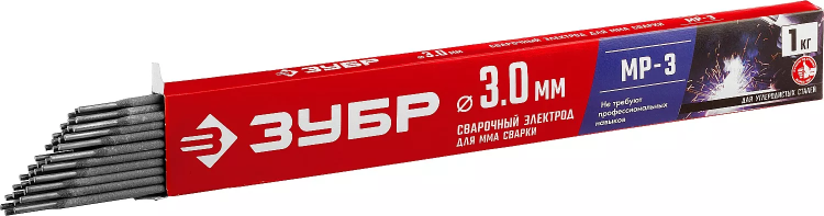 ЗУБР Д 3.0 х 350 мм, 1 кг в коробке, МР-3 рутиловый, электрод сварочный (40011-3.0) купить в Нижневартовске