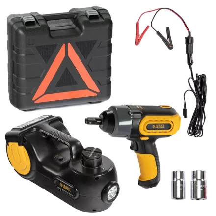 Домкрат электрогидравлический «3 в 1» (1,5 т), 12В, с гайковертом электрическим, в наборе  Denzel 51190 купить в Нижневартовске