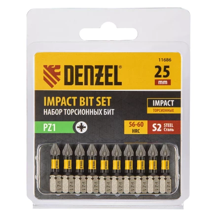 Бита IMPACT, PZ1x25 мм, лазерная обработка шлица, сталь S2, 10 шт., Е 6,3 Denzel 11686 купить в Нижневартовске