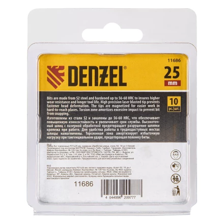 Бита IMPACT, PZ1x25 мм, лазерная обработка шлица, сталь S2, 10 шт., Е 6,3 Denzel 11686 купить в Нижневартовске