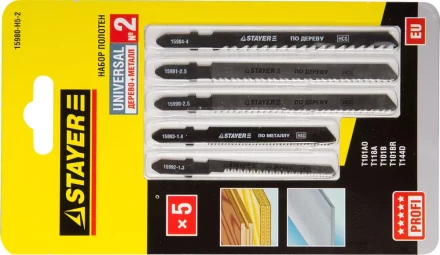 Набор STAYER "PROFI" Пилки "УНИВЕРСАЛ №2" для эл/лобзика, по дереву и металлу, EU-хвост., 5шт 15980-H5-2 купить в Нижневартовске