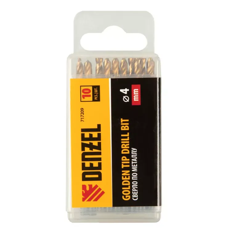 Сверло по металлу, 4 мм, HSS-Tin, Golden Tip, 10 шт. Denzel 717209 купить в Нижневартовске