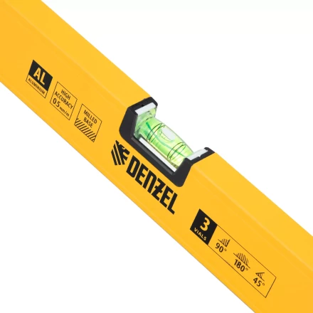 Уровень алюминиевый Denzel, магнит, фрезерованный, 3 глазка (1 зеркал.), 0,5 мм/м, 1000 мм, 33693 купить в Нижневартовске