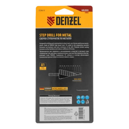 Сверло ступенчатое Denzel 723616, 4-6-8-10-12-14-16-18-20-22-24-26-28-30-32 мм, Р6М5К5, 6-гр. хвостовик купить в Нижневартовске