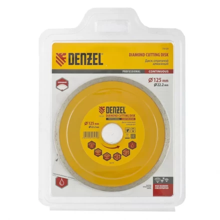 Диск алмазный отрезной сплошной 125 х 22,2 мм мокрая резка DENZEL артикул 73120 купить в Нижневартовске