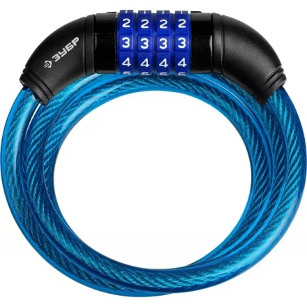 Замок ЗУБР "ПРОФЕССИОНАЛ", тросовый, кодовый, с изменяемым кодом, длина троса - 950мм, d 10мм 37262-95_z01 купить в Нижневартовске