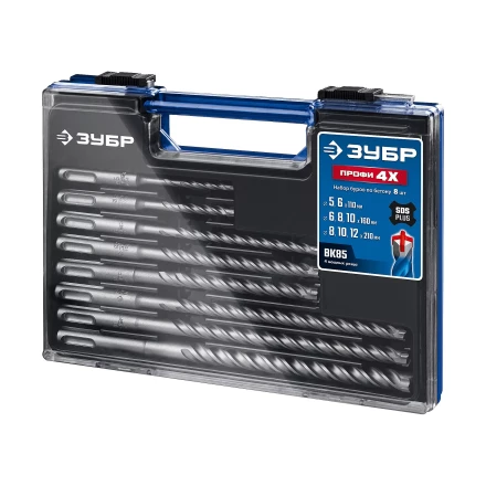 ЗУБР ПРОФИ-4Х 8 шт: 5/6х110, 6/8/10х160, 8/10/12х210 мм, набор SDS-plus буров (29313-H8-1) купить в Нижневартовске
