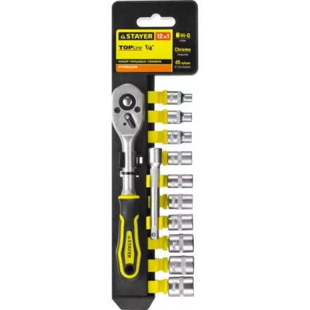 Набор STAYER "STANDARD": Торцовые головки (1/4") на пластиковом рельсе, трещотка, удлинитель, 4-13мм, 12 предметов 27754-H12 купить в Нижневартовске