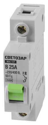 Выключатель СВЕТОЗАР автоматический, 1-полюсный, &quot;B&quot; (тип расцепления), 25 A, 230 / 400 В 49050-25-B купить в Нижневартовске