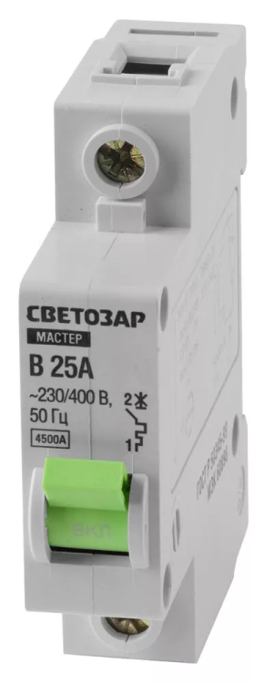 Выключатель СВЕТОЗАР автоматический, 1-полюсный, "B" (тип расцепления), 25 A, 230 / 400 В 49050-25-B купить в Нижневартовске