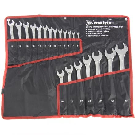 Набор ключей комбинированных 6-32 мм 20 штук CrV полированный хром MATRIX 15441 купить в Нижневартовске