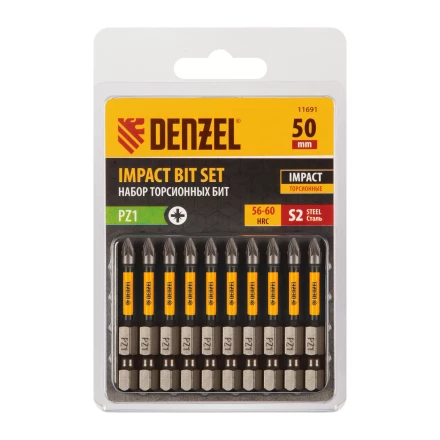 Бита IMPACT, PZ1x50 мм, лазерная обработка шлица, сталь S2, 10 шт., Е 6,3 Denzel 11691 купить в Нижневартовске