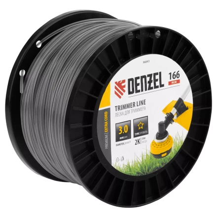 Леска для триммера двухкомпонентная звезда  Denzel 96843, 3,0мм х 166м, на DIN катушке EXTRA CORD купить в Нижневартовске