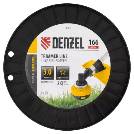 Леска для триммера двухкомпонентная звезда  Denzel 96843, 3,0мм х 166м, на DIN катушке EXTRA CORD купить в Нижневартовске
