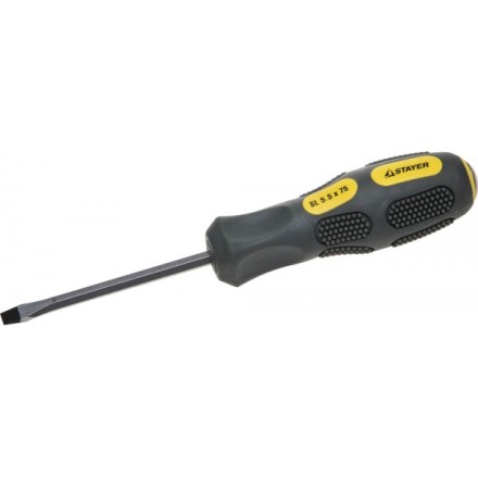Отвертка STAYER &quot;PROFESSIONAL&quot; &quot;MAX-GRIP&quot; ударная, двухкомпонентная рукоятка, магнит наконечник, Cr-V, SL 5,5x75мм 25823-05-075 G купить в Нижневартовске