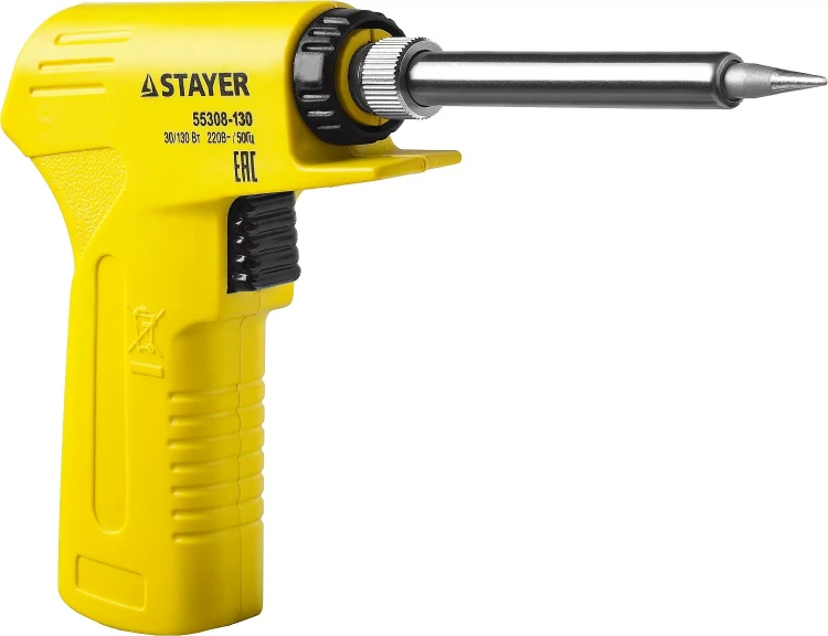 Паяльник с пистолетной пластмассовой рукояткой, STAYER "PROFI" PROTerm, 55308-130, 30 - 130 Вт, с керамическим нагревательным элементом 55308-130 купить в Нижневартовске