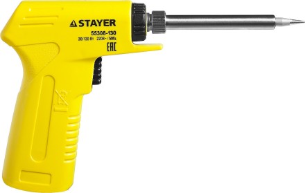 Паяльник с пистолетной пластмассовой рукояткой, STAYER &quot;PROFI&quot; PROTerm, 55308-130, 30 - 130 Вт, с керамическим нагревательным элементом 55308-130 купить в Нижневартовске