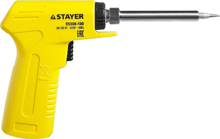 Паяльник с пистолетной пластмассовой рукояткой, STAYER "PROFI" PROTerm, 55308-130, 30 - 130 Вт, с керамическим нагревательным элементом 55308-130 купить в Нижневартовске