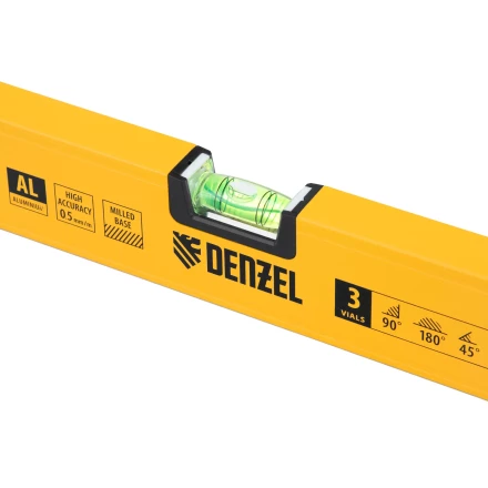 Уровень алюминиевый Denzel 33694, магнит, фрезерованный, 3 глазка (1 зеркал.), 0,5 мм/м, 1200 мм купить в Нижневартовске