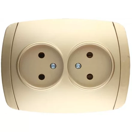Розетка СВЕТОЗАР "АКЦЕНТ" двойная в сборе, без заземления, цвет золотой металлик, 16А/~250В SV-54202-GM купить в Нижневартовске