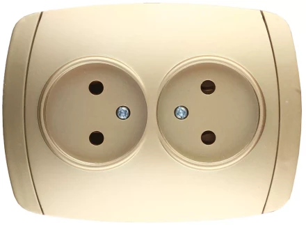 Розетка СВЕТОЗАР "АКЦЕНТ" двойная в сборе, без заземления, цвет золотой металлик, 16А/~250В SV-54202-GM купить в Нижневартовске